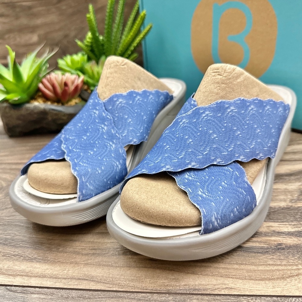 NIB Bzees Sahara Comfort Stretch Slide Wedge Sandal 8.5M 38.5 Blue - Picture 3 of 12